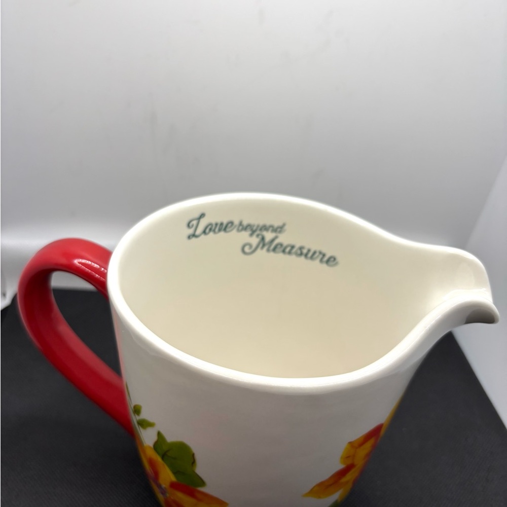 Pioneer Woman Measuring Cup Pitcher Ceramic Poinsettias “Love Beyond Measure” - Picture 5 of 9